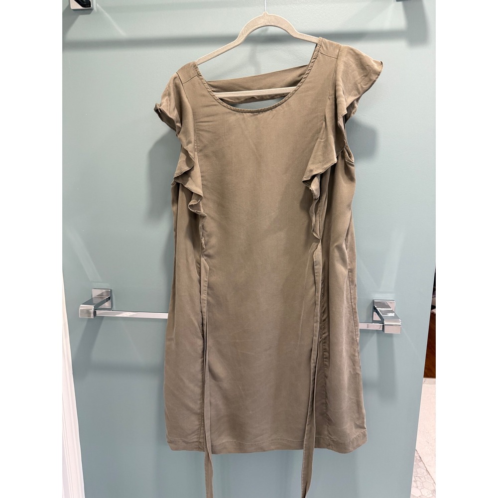 Oliver Bonas Olive Green Lyocell Ruffle Tie Waist Mini Dress UK 16 US 14 XL